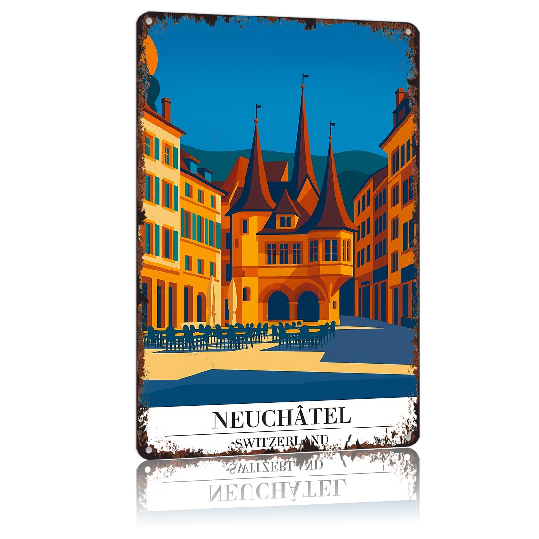peiyeety Vintage Tin Sign Neuchatel Switzerland Poster Funny Metal Sign Aluminum 8x12inch For Bathroom Bedroom Living Room Wall Decor