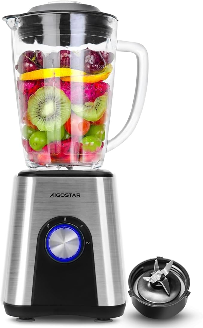 Aigostar 1.8L Blender Smoothie Maker, 1200W Glass Jug Blender Mixer