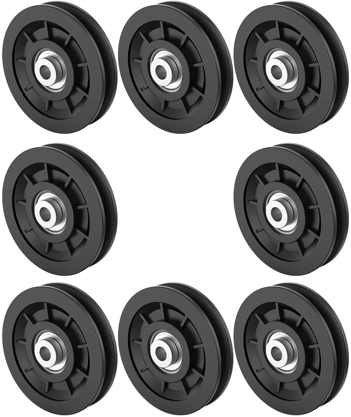 BlackMountain 4 Inch Universal Nylon Bearing Pulley Wheel Replace For Gym Equipment Part Cable Merchine,Universal Wearproof Abration Bearing,Gym Equipment And Garage Door Pulley System, 8 Pulley,Black