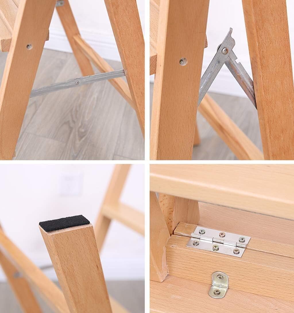 3 Steps Wooden Ladder Stool Folding Step Stool Staircase Chairs Multifunctional Kitchen Office Stair Chair (Gray)