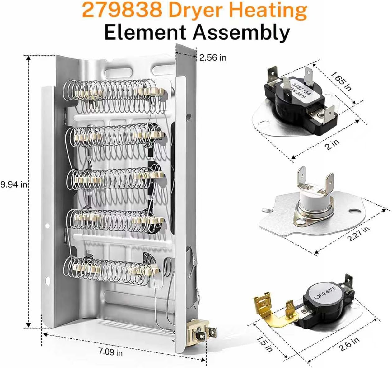 【UPGRADE】279838 Dryer Heating Element Kit, Fit for Whirlpool Kenmore Maytag Amana, Compatible with LER7646EQ1, LET7646EQ1, LER7646EQ1, LET7646EQ1, Replaces 3403585, 3398064, 8565582, W10724237