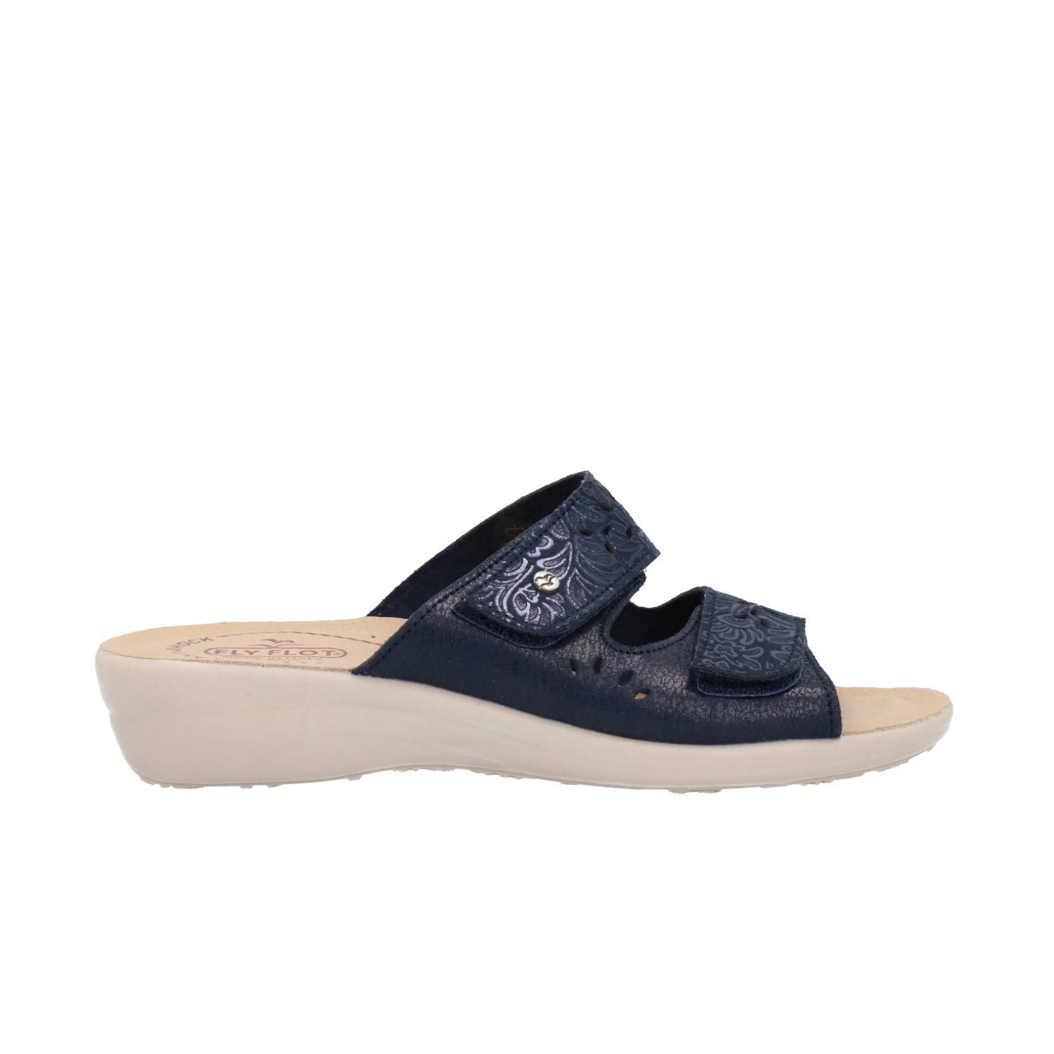 Fly Flot T4A56 6E Blu Ciabatte Donna Made in Italy con Due Strappi Regolabili Sottopiede ANATOMICO ANTISHOCK Vera Pelle Zeppa 3,5 CM Antiscivolo
