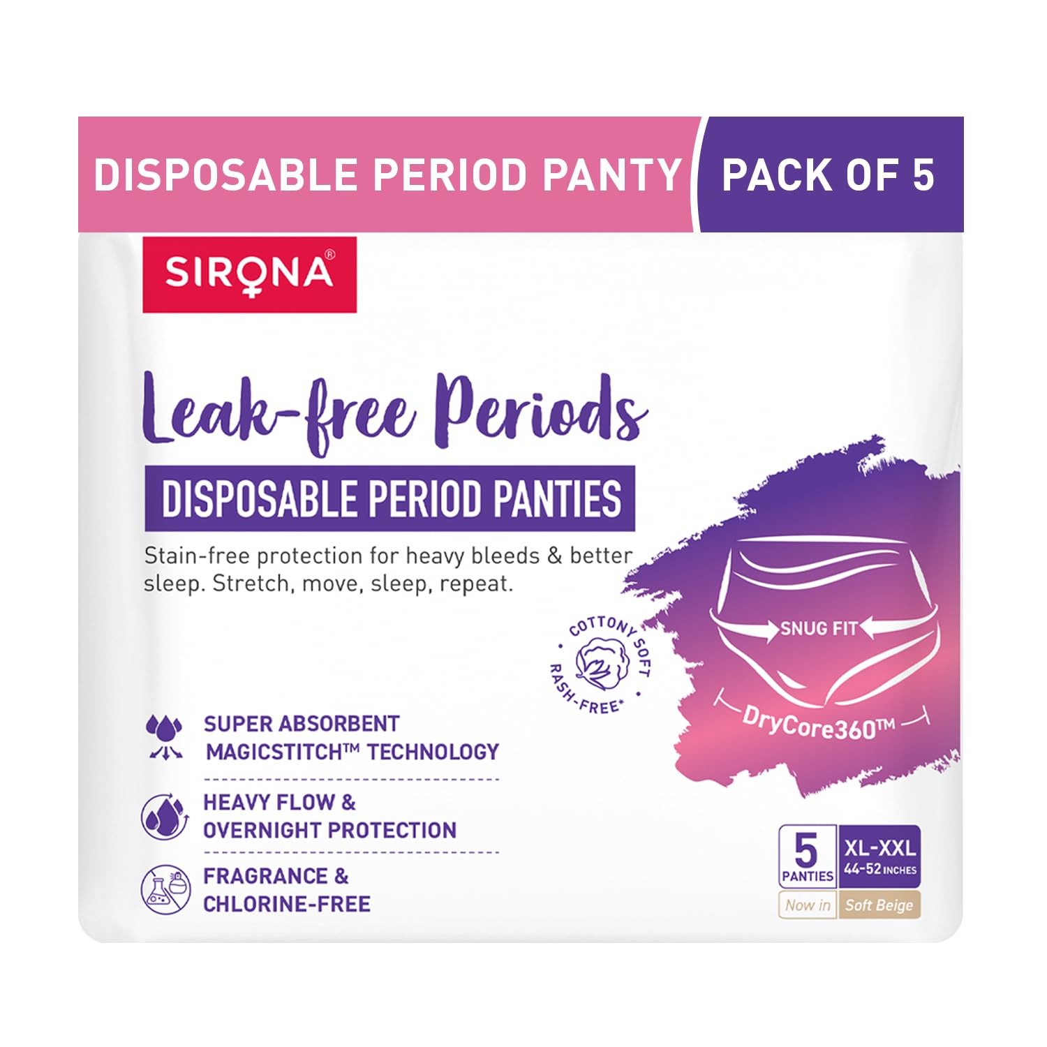 Sirona Disposable Period Panties for Women | XXL | 360° Sanitary Protection for Super Strong Flow | No Leaks, No Rashes, No Discomfort | High Absorbency Maternity Panties | Pack of 5