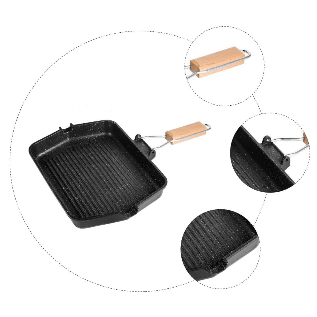 SHINEOFI Padella Grill Antiaderente in Ferro Nera per Cottura senza Fumo, Adatta per Barbecue, Grigliata e Uso Domestico