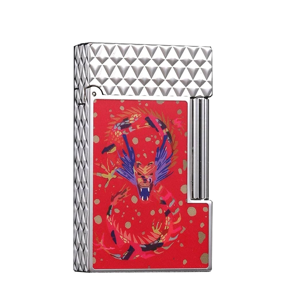 Vintage flip Lighter with Embossed Painting Butane refillable Soft Flame Perfect for Mens Collection Silver 1