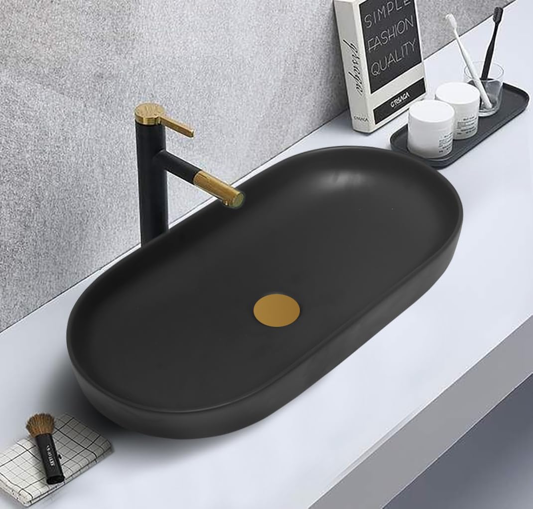 REMOTION Wash Basin Countertop | Tabletop Ceramic Bathroom Sink | Oval Shape Wash Basin For Bathroom | Ceramic Wash Basin (Black) (B0CBZB56XB) Amazon Price History, Amazon Price Tracker