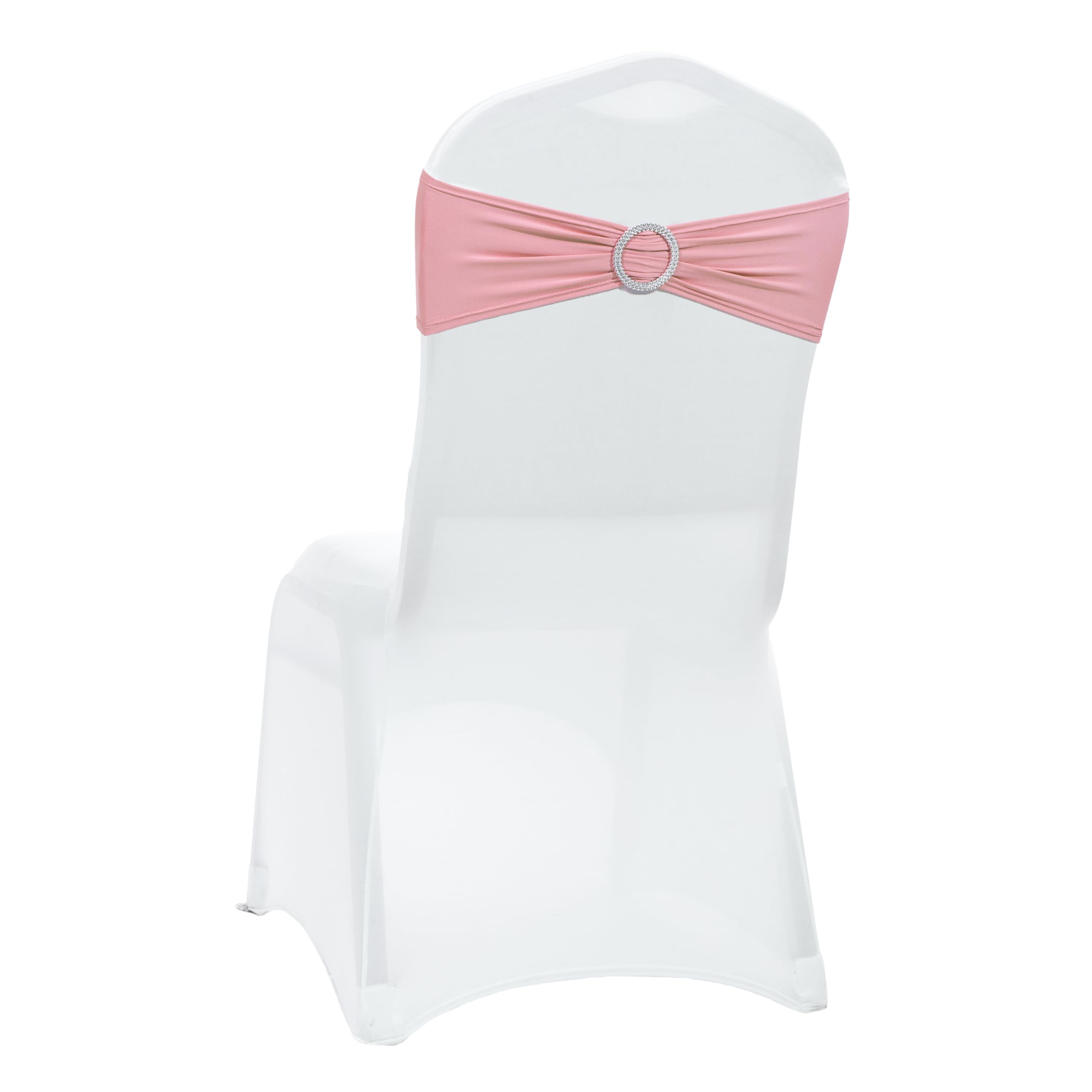 VDS - Dusty Rose | Spandex Chair Sashes Bows | 125 PCS | Stretch Elastic Banquet Universal Folding Chair Band Tie with Silver Buckle Slider for Wedding Party Conference Celebration Event Decoration