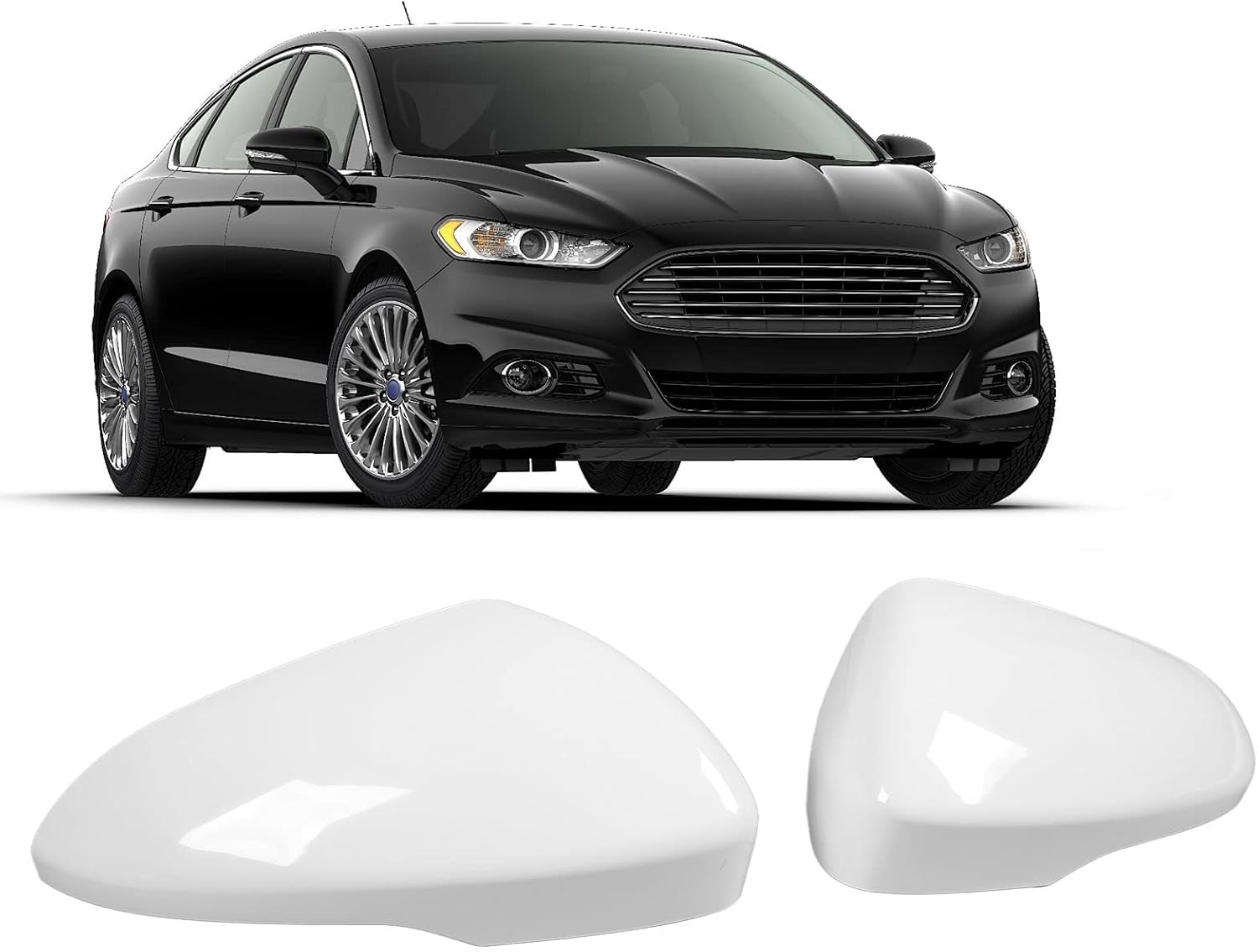 KIMISS 2PCS Car Rear View Mirror Cover for Fusion, Exterior Wing Mirror Protective Cap, Side Mirror Cover Replacement, Black ABS Plastic, Easy Installation