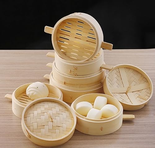 Bamboo Steamer,2 Tier Baskets With Lid - Chinese Food Steamer,with Bamboo Handles -Bamboo Healthy Cooking For Dumplings,Rice,Dim Sum,Vegetables,Meat And Fish.Hand Made - Image 2