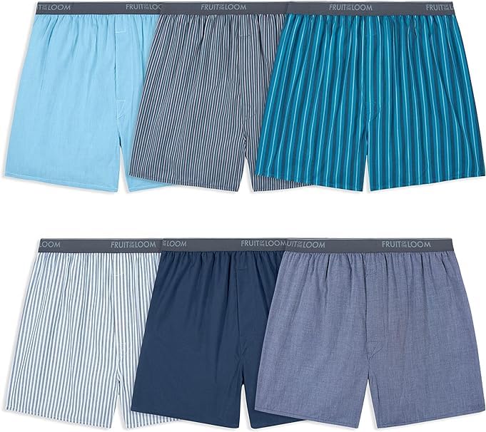 Fruit of the Loom Men's 6 Pack Exposed Waistband Boxer Shorts