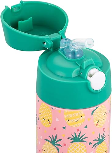 Miniatura 3 de Snug Botella de agua para niños  Termo de acero inoxidable aislado con pajita (niñasniños)  Piñas, 12 onzas