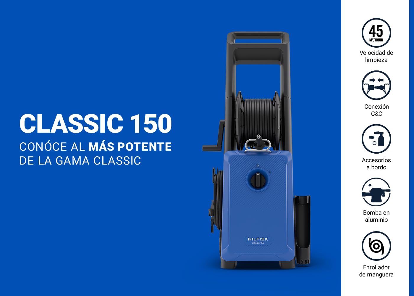 Nilfisk Classic 150 Bares - Hidrolimpiadora de Alta Presión Fácil de Usar - Limpiadora de Patios, Coches y Exteriores (2200 W)