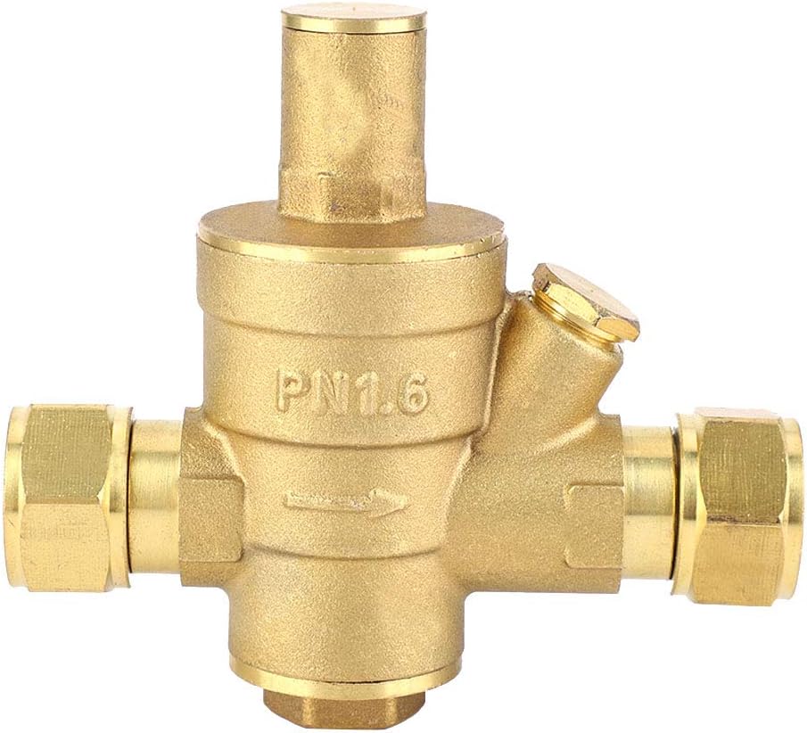 Water Pressure Reducing Valve, Brass DN15 1/2" Adjustable Water Pressure Reducing Regulator Valve PN1.6 for Water Purifier, Solar Energy, 1/2" Pressure Regulator Valve