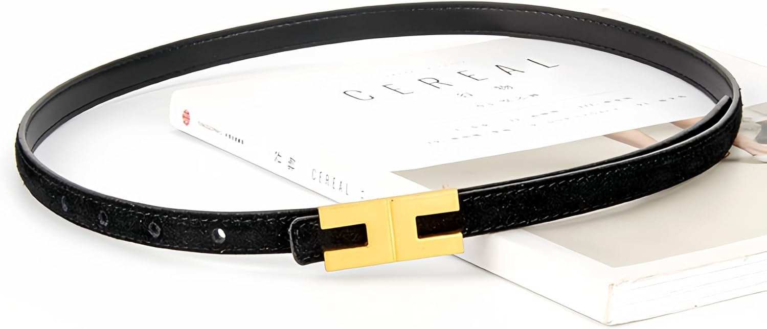 Women Skinny Suede Belt for Jeans Pants Dresses Ladies Leather Waist Belt with Shiny Gold Buckle - Image 3