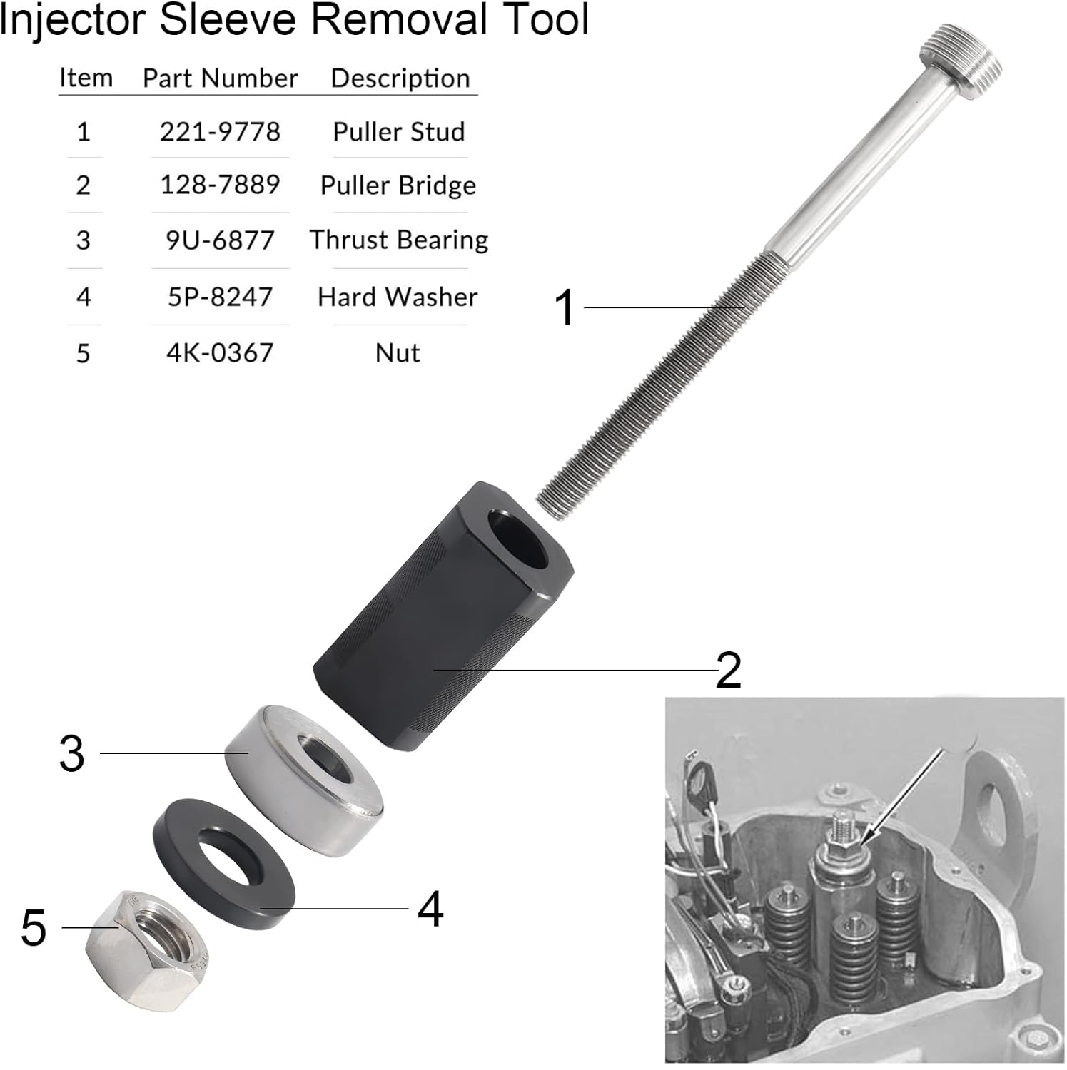 9U-6891 Injector Sleeve Removal Tool Install Kit 9U-7227 Injector Height Tool J-38587-a Engine Barring Socket for CAT Caterpillar 3406E C-15 C-16 Engines