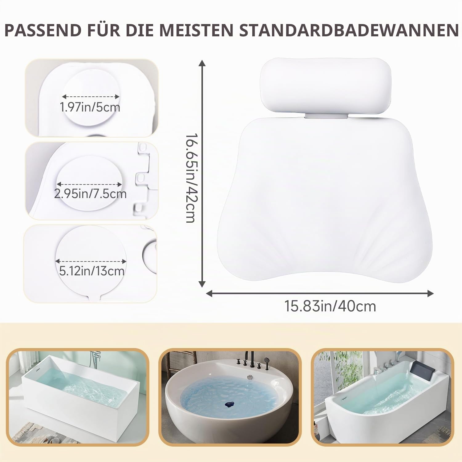 4D Silikon Badewannenkissen, Verstellbare Badekissen für Badewanne Kopf Nacken Rückenstütze mit Saugnäpfen, Schnell Trocknendes und Rutschfestes Spa-Geschenke für Frauen (Weiß)