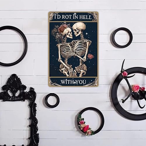 Miniatura 7 de I D ROT IN HELL WITH YOU, decoración gótica divertida para el hogar, decoración de pared de calavera para letreros de lata, humor oscuro para