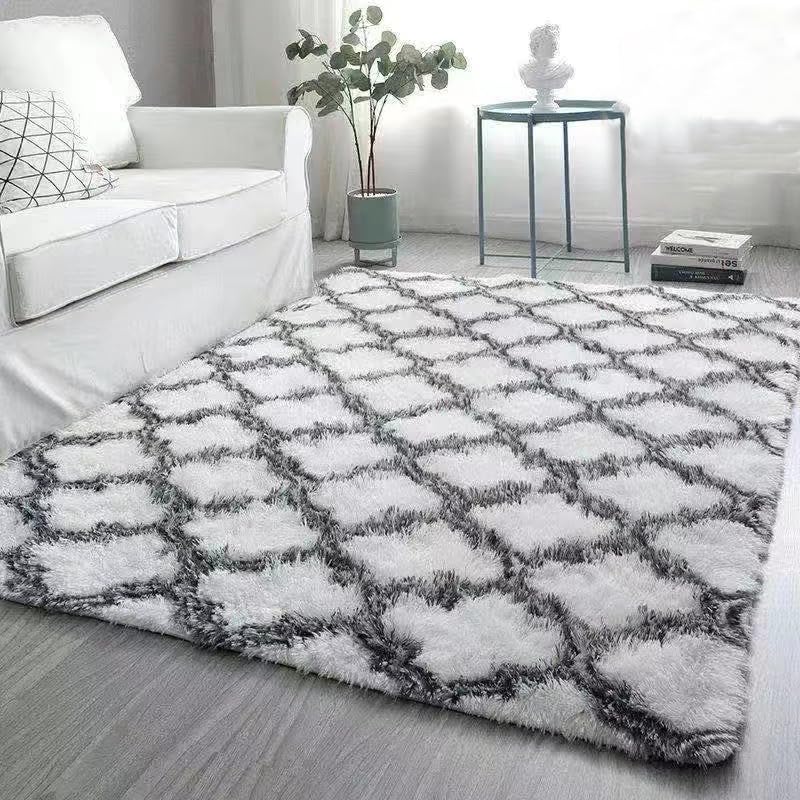 Super Soft Shaggy Living Room Area Rugs, Luxury High Pile Fluffy Modern Durable Thick Bedroom Rug, Washable Plush Carpet for Hallway Kids Room,White Grid,140×200cm — image 1