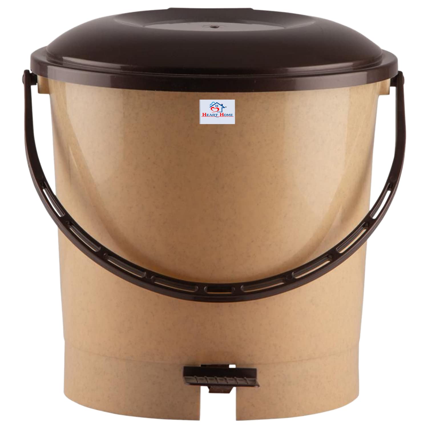 KUBER INDUSTRIES Heart Home Multiuses Plastic Pedal Dustbin, Waste Bin, Trash Can With Handle, 7 Litre Brown 47HH0749