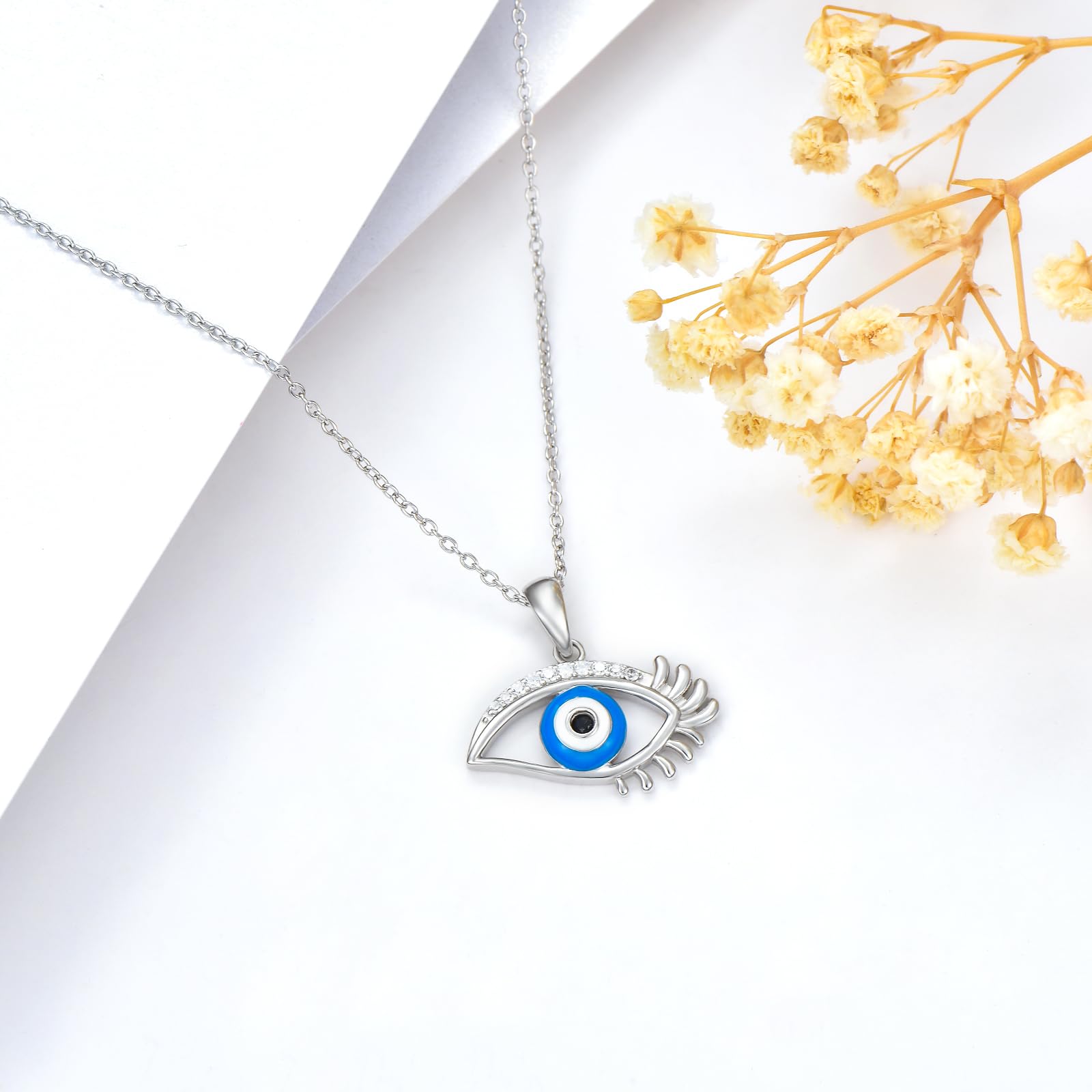Collar de mal de ojo de plata de ley 925 con dije de amuleto de ojos azules para mujer, regalo de cumpleaños para ella, plata de ley, circonita cúbica, Plata esterlina, Circonia cúbica