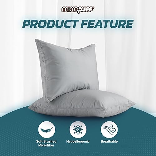 Miniatura 2 de Micropuff Protectores de almohada con cremallera, tamaño estándar, color gris, fundas de almohada de microfibra cepillada de alta calidad, fundas de