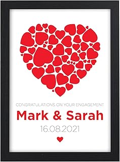 Congratulations on your Engagement Gifts PERSONALISED Engagement Gifts for Couples - Keepsake Gifts for Newly Engaged Couples, Fiance, Her, Him - Black or White Framed Prints or 18mm Wooden Blocks