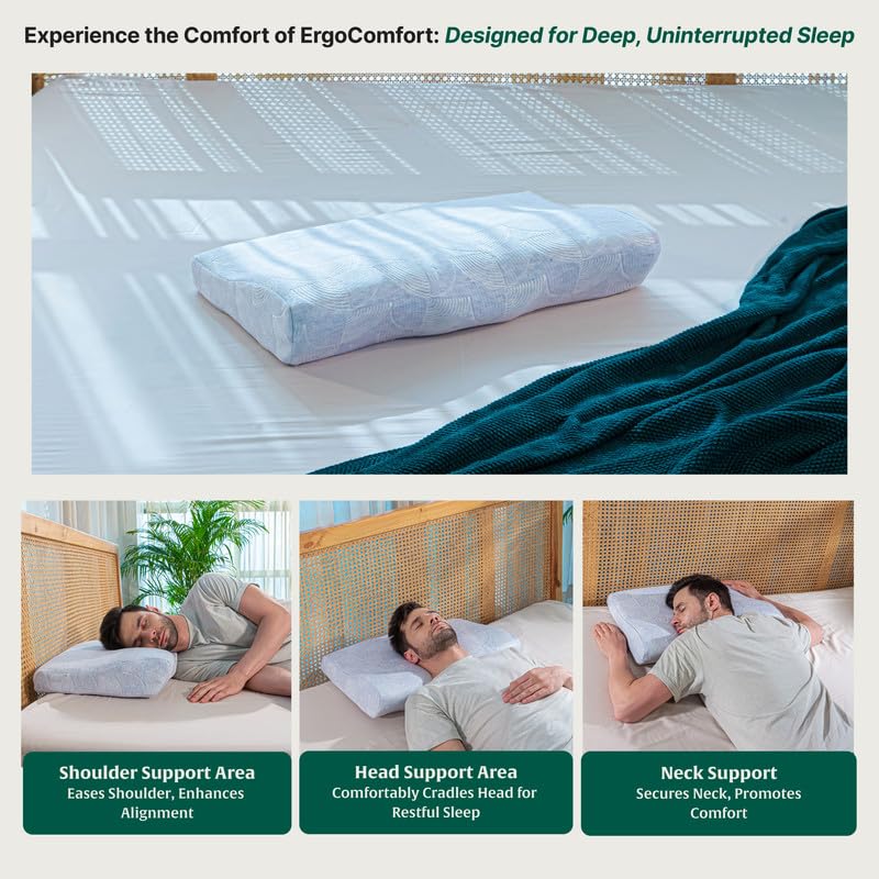 Image of The White Willow Cervical Pillow for Neck Pain Relief - Memory Foam Pillow for Sleeping - Cervical Pillow for Neck and Shoulder Pain - Orthopedic Contour Shaped Pillow German Technology- Blue