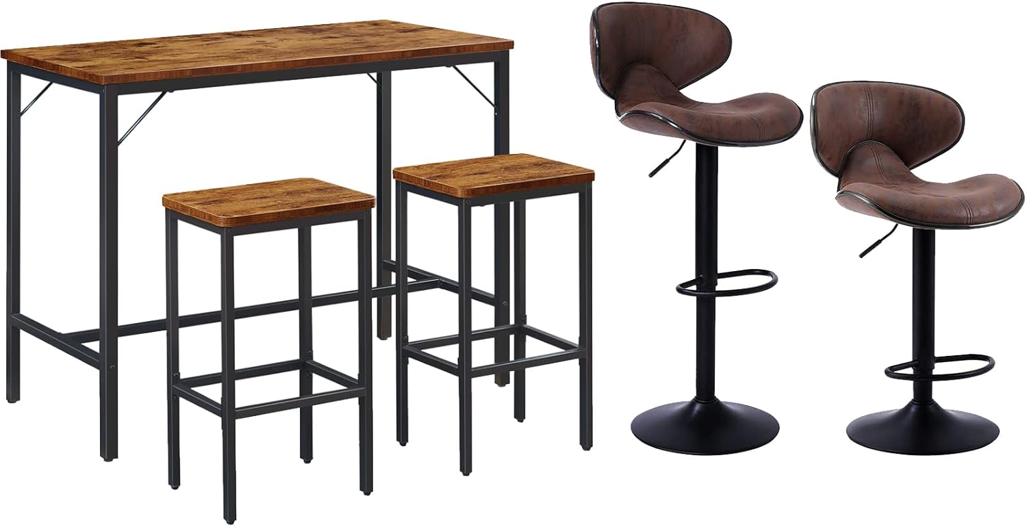 SUPERJARE Adjustable Bar Stools Set of 2 and Industrial