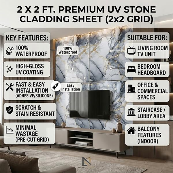 Image of WALLVEAR Blue Gold Marble Wall Panel 2x2 Ft PVC Sheet (4)