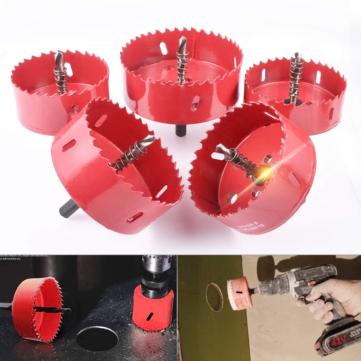 KATUR Broca para sierra de orificio bimetálica de 75-120 mm, juego de abridor de cortador de orificios HSS M42 con eje para metal, madera, plástico, madera contrachapada, tubería, tablero de fibra