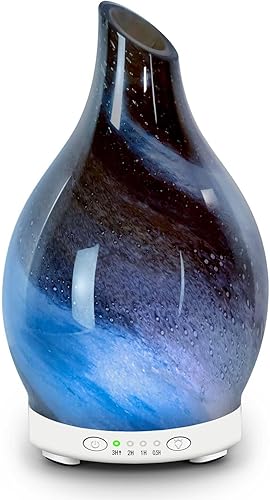Difusor de aceite esencial de 4.1 fl oz, difusor de aromaterapia de vidrio con 4 ajustes de temporizador y 7 luces que cambian de color, apagado
