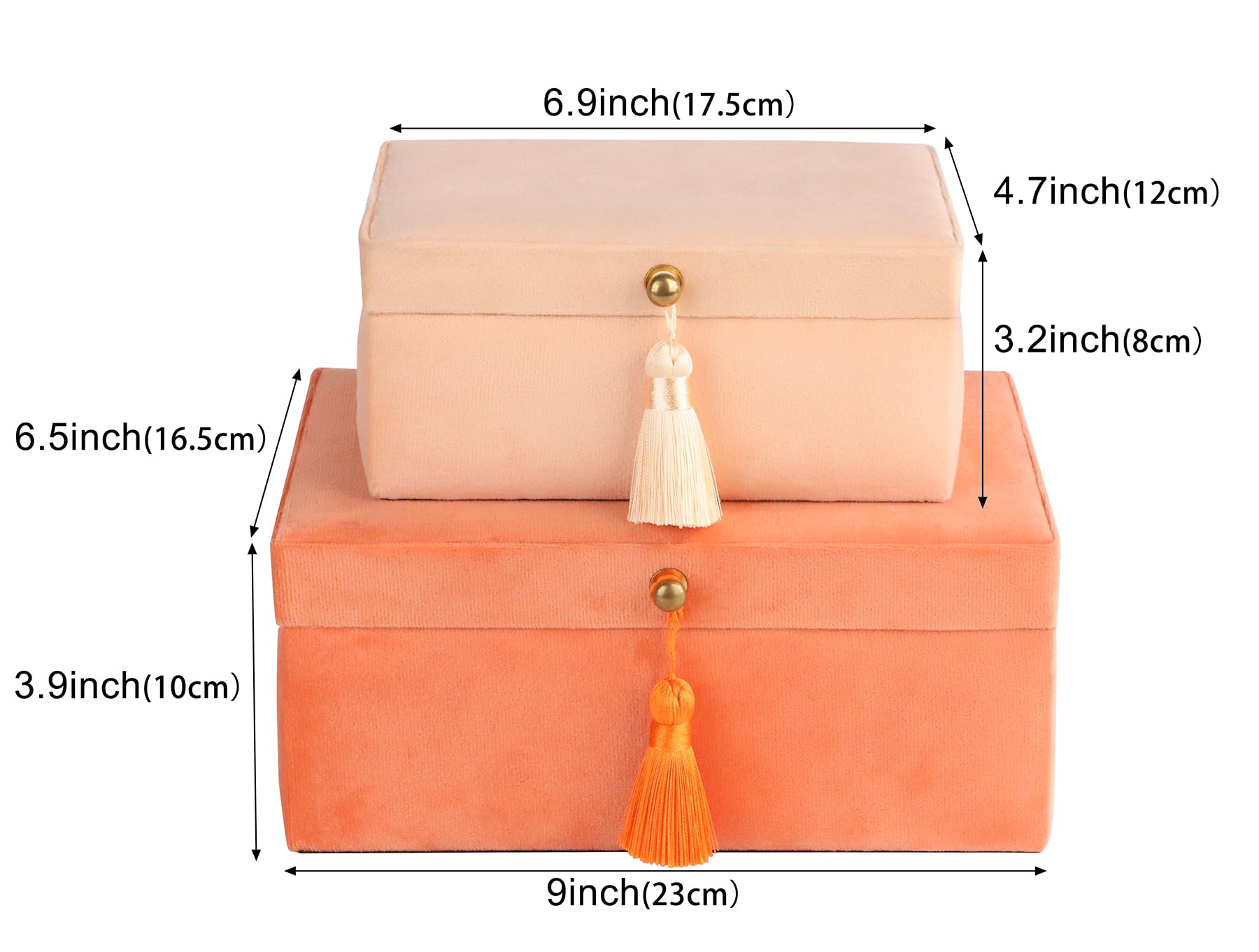 HofferRuffer Samt-Boxen Set – 2 Stück, Orange, Mit Griff, Für Schmuck & Accessoires (verschachtelt, Weiches Samtmaterial)