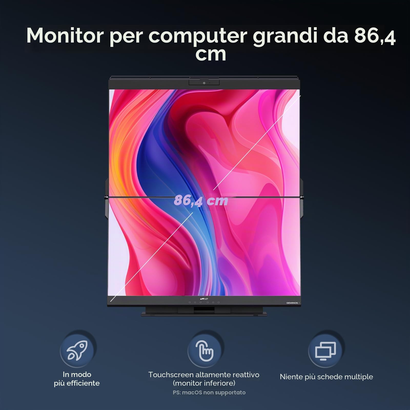 Mobile Pixels Geminos X. Bildschirmdiagonale: 61 cm (24" ), Display-Aufl?sung: 2560 x 1440 Pixel, HD-Typ: Quad HD, Natives Seitenverh?ltnis: 16:9. Eingebaute Lautsprecher. Integrierter USB-Hub. H?hen