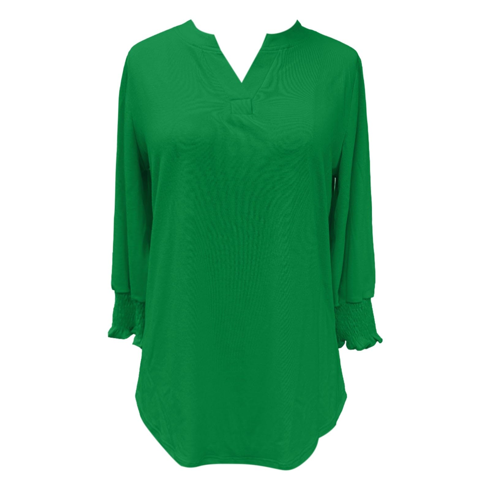 Women's V Neck Short Sleeve Tops Casual Blouses Pure Color Lace Sleeve T-Shirts for Daily Vacation Party (Green, M)