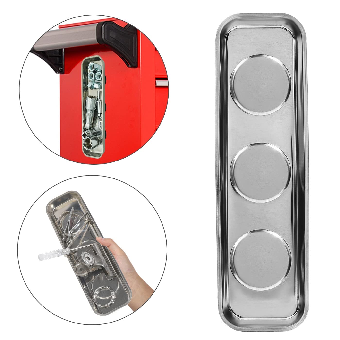 Image secondaire de Lot de 3 plateaux magnétiques en acier inoxydable pour outils et vis