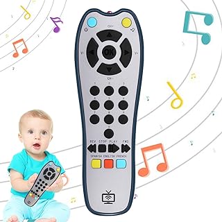 LKNUIYIE Kids Realistic TV Remote Control with Soft Light and Sound, Early Educational Learning Remote Toy with 3 Different Language, Musical Remote Toy for 6 Months+ Toddlers Boys or Girls
