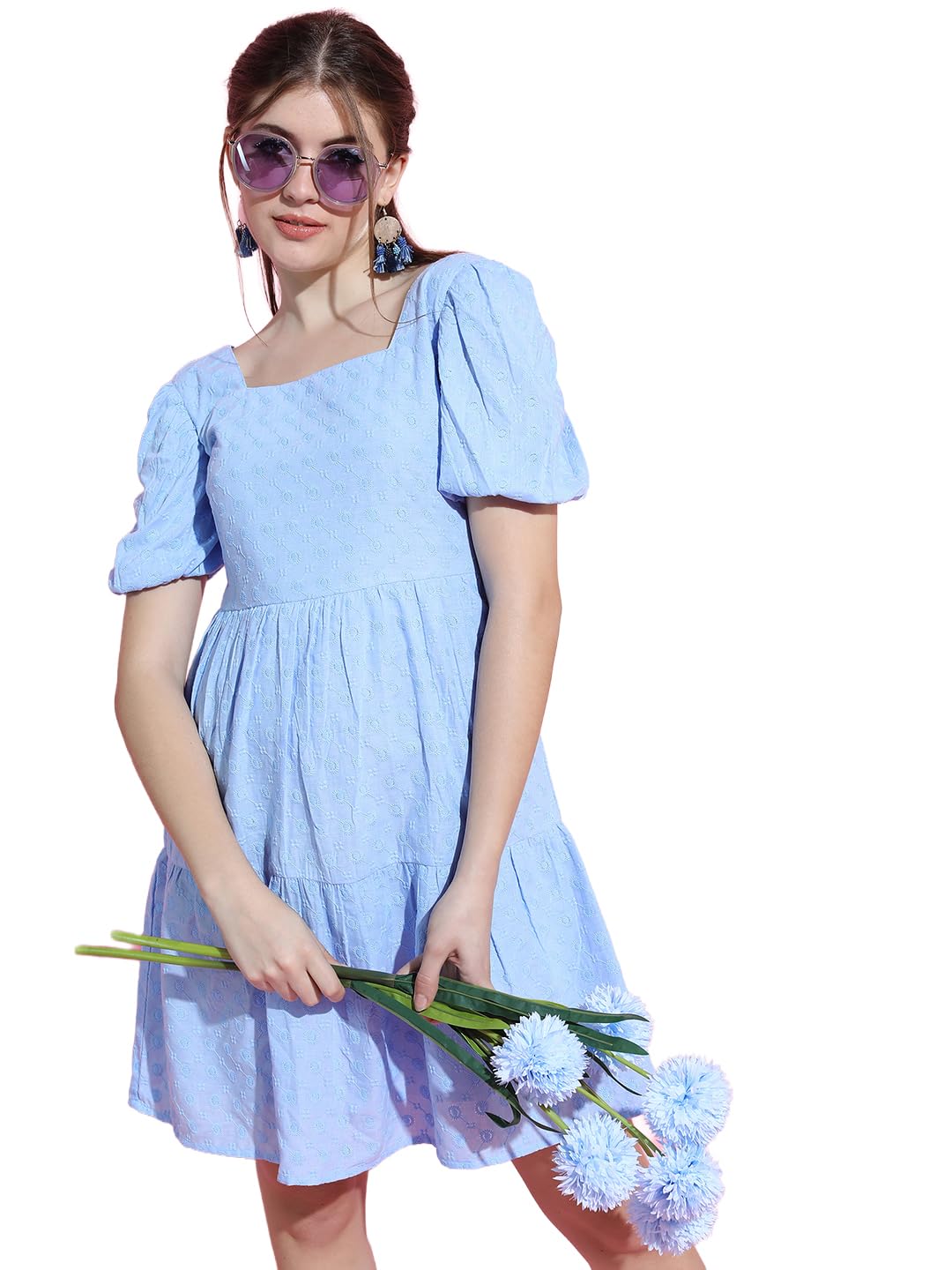 tokyo talkies Womens Chic Puffed Sleeves Layered Fit & Flare Mini Dress | Playful & Elegant Silhouette for Effortless Style | Dress for Women | Women Dress | Stylish Women Dress-picture-1