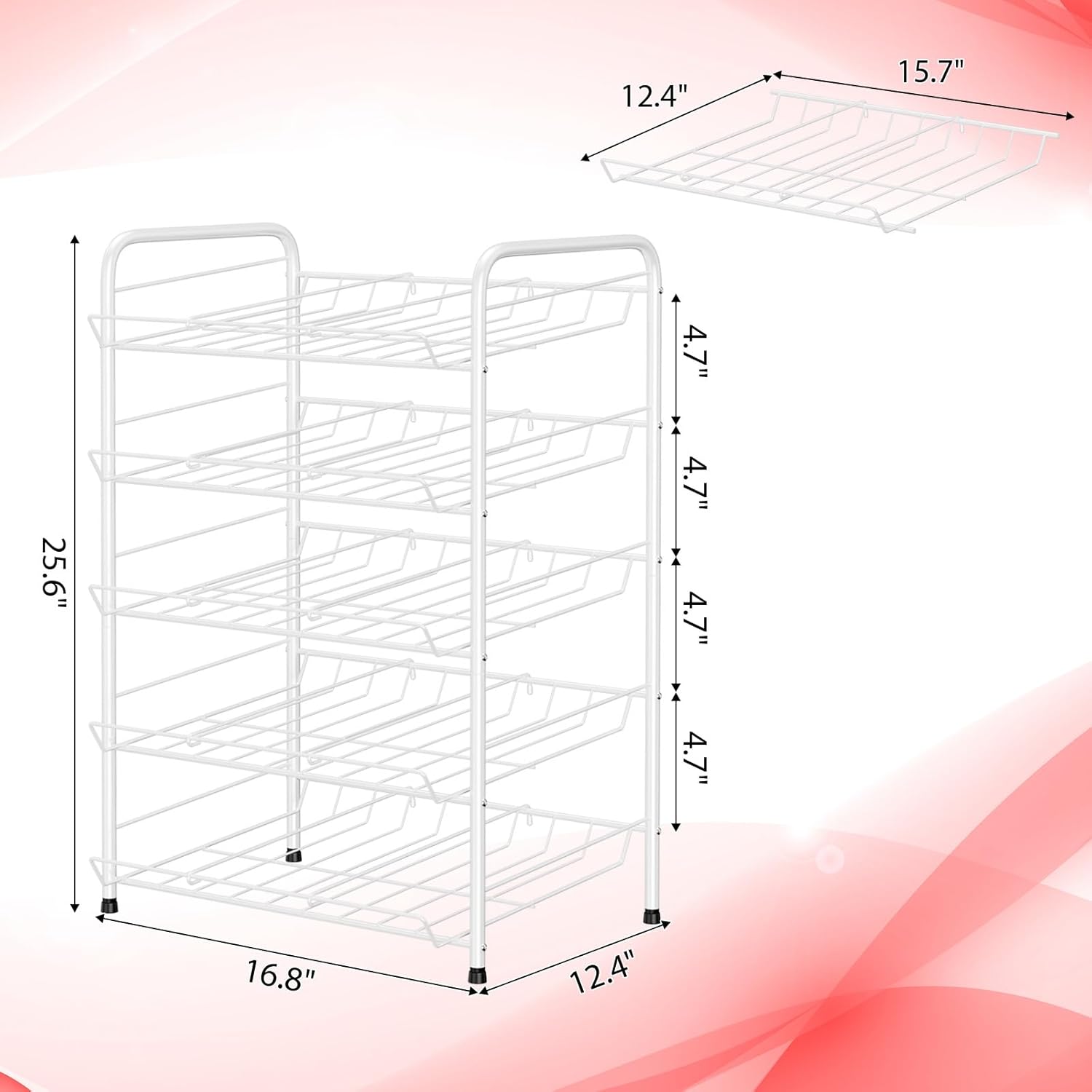 smusei Can Rack Organizer for Pantry 5 Tier Adjustable Soda Can Dispenser Holds up to 60 Cans Can Storage Organizer Pantry for Cabinet Canned Foods and Drinks, White