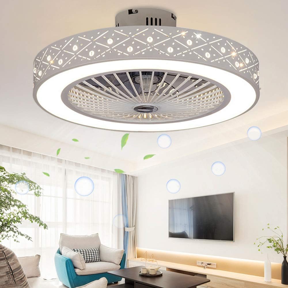 Discount 90% Ceiling Fan with Lighting, LED Fan Chandelier, Ceiling Lighting, dimmable with Remote Control, 3 Files, Adjustable Wind Speed, Modern bedroom（2 * 32W,22 inches） (white3)
