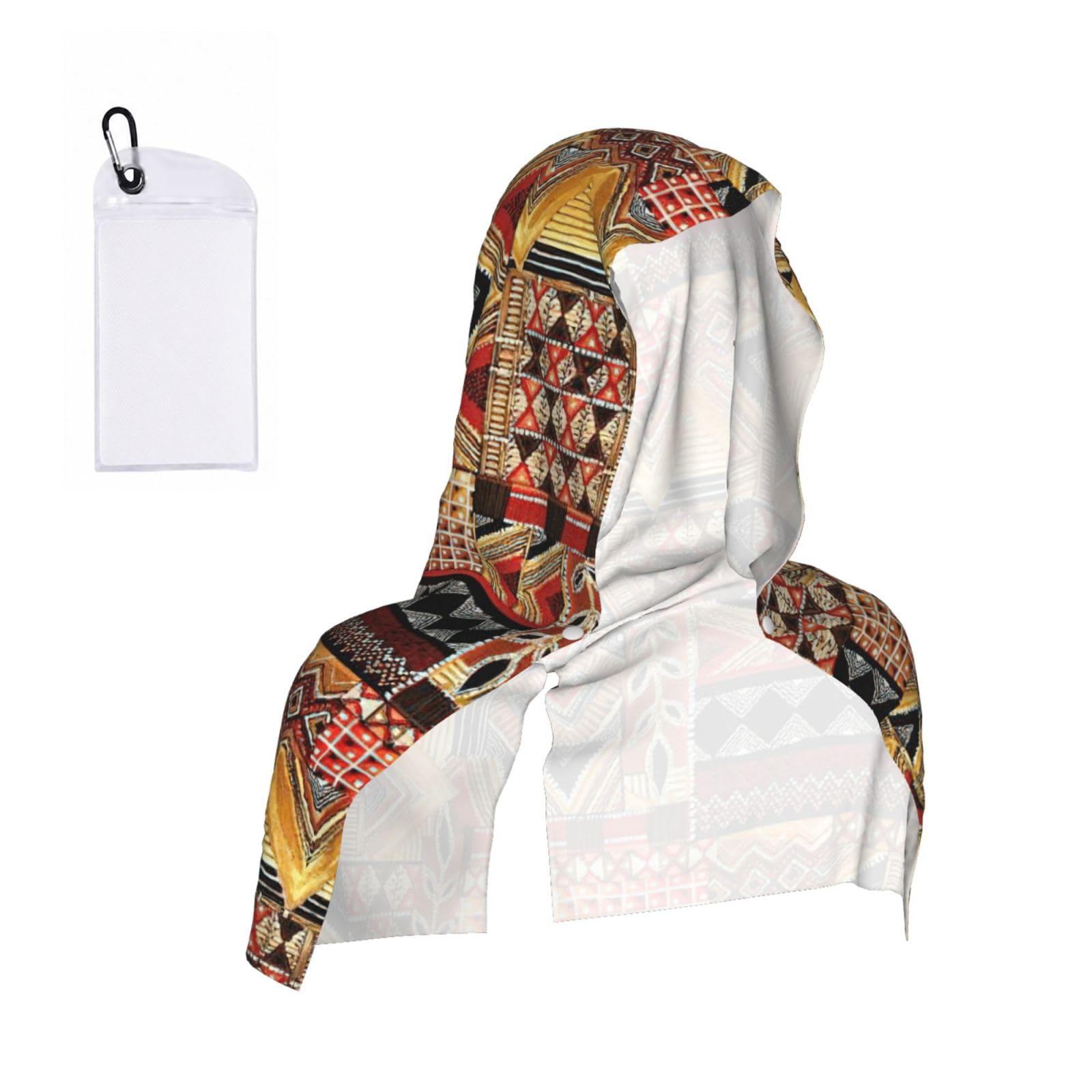 DUWAA African Textile Patchwork Print Reusable Hoodie Cooling Neck Wrap, Hot Weather Outdoor Sports Workout Head Towel For Stay Chill