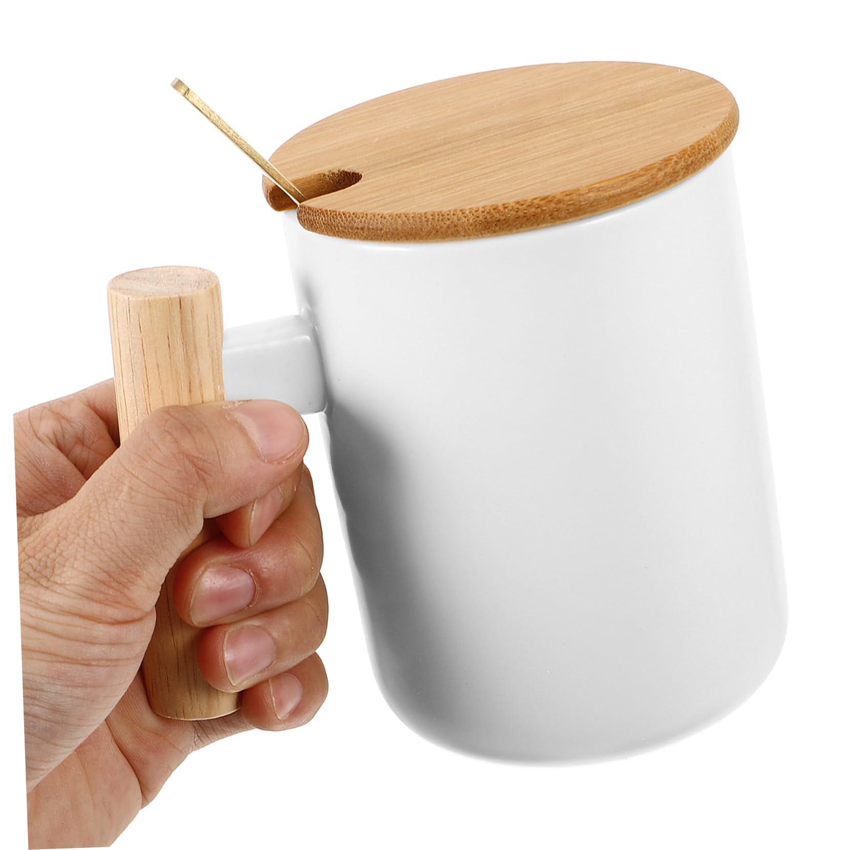 OUNONA 1 Satz Keramikbecher mit Deckel Tassen und Becher Tee Trinken Weiß Porzellan Kaffeebecher mit Deckel Kaffeetasse Withwood Griff einzigartige Kaffeetassen Tassen mit Deckel Holz
