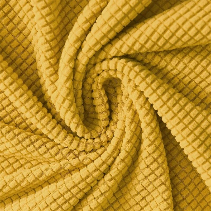 Stretch Ottoman Cover for Square Storage Stool, Textured Jacquard Fabric, Yellow, 13-18 Inch, Elastic Slipcover
