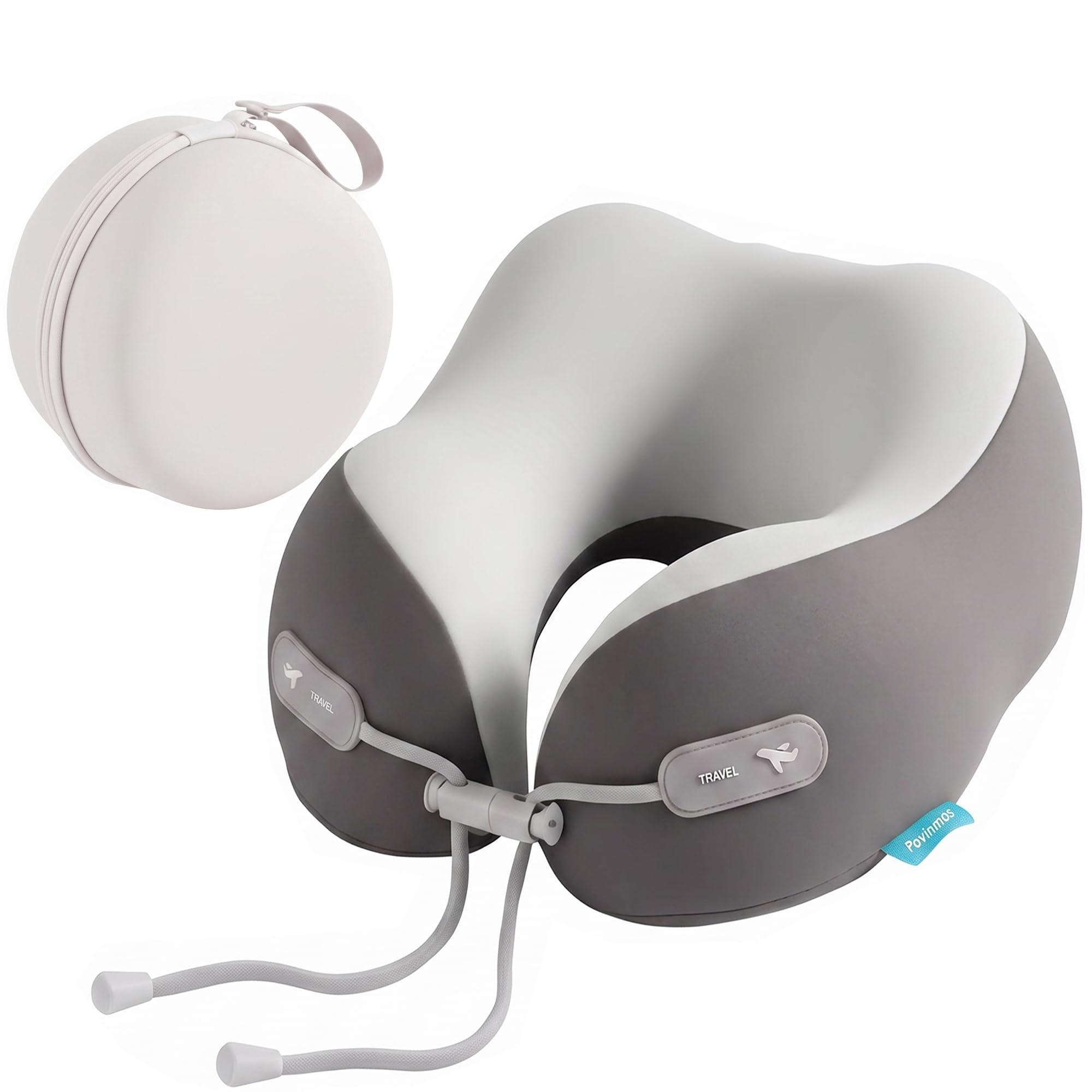 Travel Neck Pillow with EVA Storage Case, 100% Memory Foam Airplane Pillow for Long Flight Sleeping, 360° Ergonomic Head Support for Airplane Travel Essentials,Grey