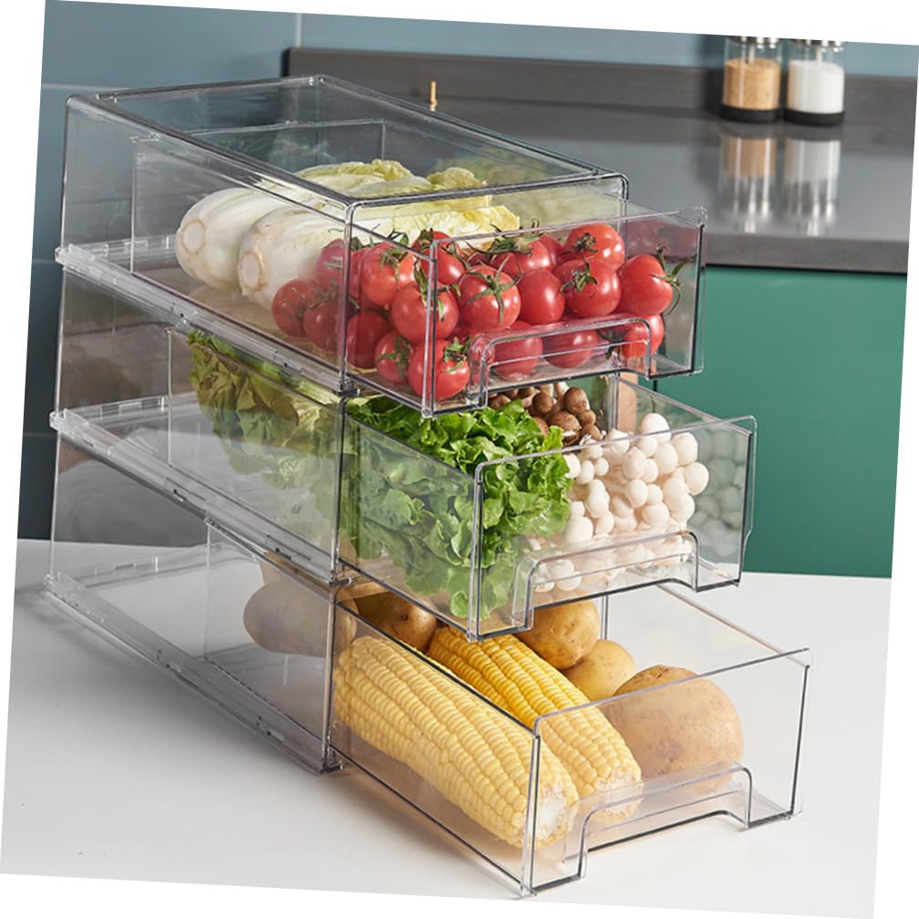Garneck Contenedor Organizador para Refrigerador Gran Capacidad y Diseño Transparente de Pet, Caja Retráctil Fácil de Extraer Adecuado para Armarios y Cocina