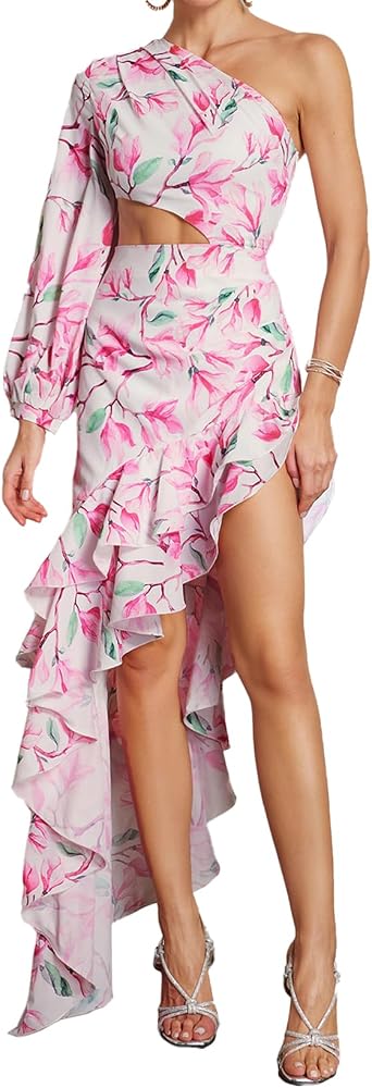 Bella Barnetten Asymmetrical One Shoulder Dress Printed Cut Out Dress