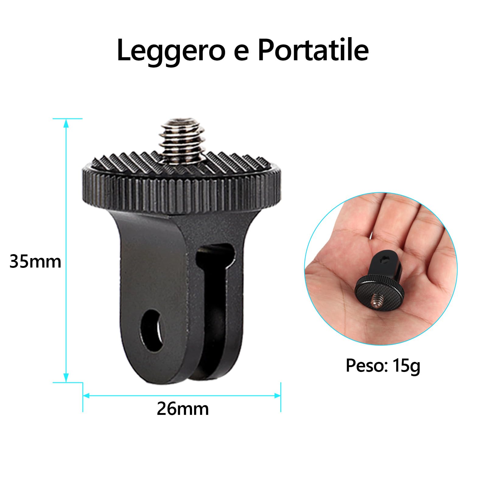 Adattatore In Alluminio Da 1/4-20 Per GoPro E Action Cam – Set Da 2 Con Viti Zigrinate E Cuscinetto In Gomma