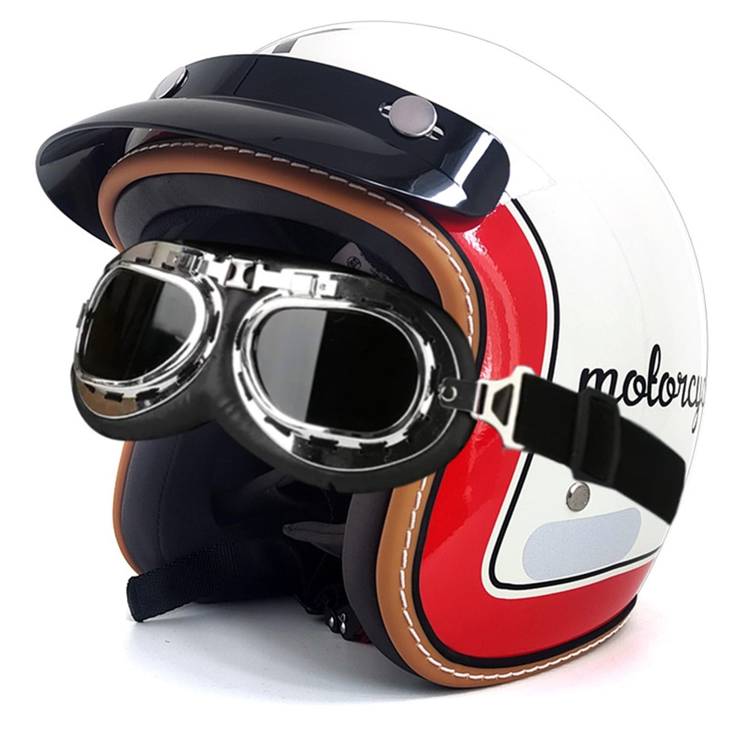 Casque Moto Jet avec Lunettes pour Balade en Bobber et Pilote