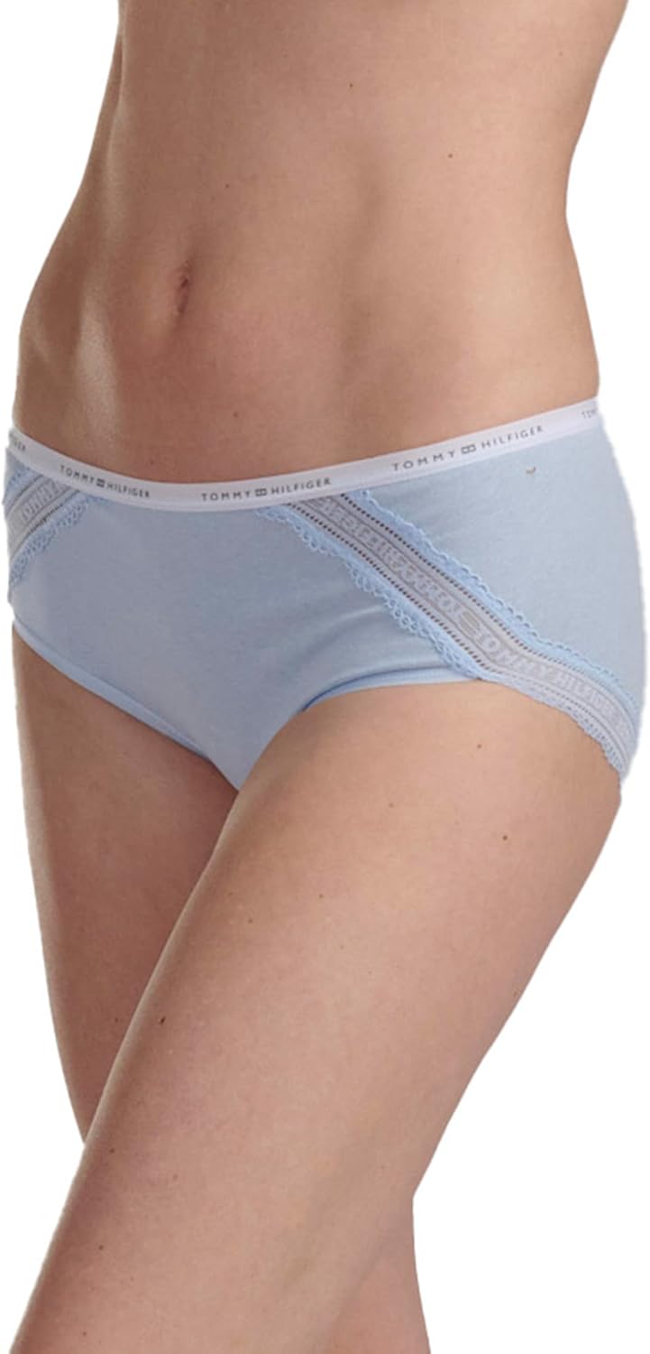 Tommy Hilfiger Women's Cotton Logo Waistband Lace Trim Hipster 3-pack