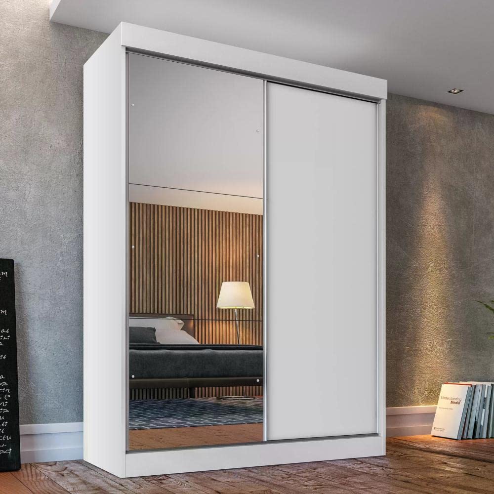 Guarda Roupa Solteiro 2 Portas de Correr 1 Porta com Espelho 2 Gavetas 
Fama Siena Móveis Branco