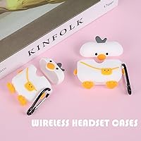 Vista 6 de Linda Funda de Pato para Airpod de 2ª y 1ª Generación, Divertida Funda de Airpods 3D de Dibujos Animados Kawaii con Kit de Limpieza y Llavero